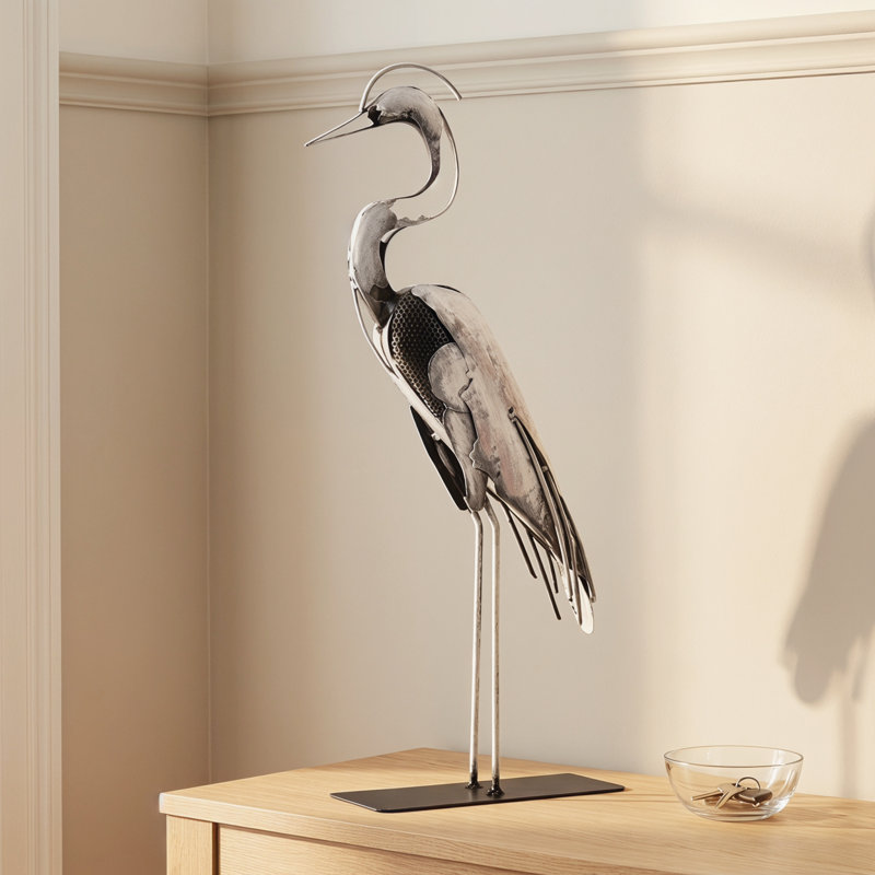 Statue de héron en métal faite à la main de 21 po de hauteur 21 po, figurine d'oiseau peinte à la main à 100%, œuvre d'art rustique artisanale pour les amoureux des oiseaux
