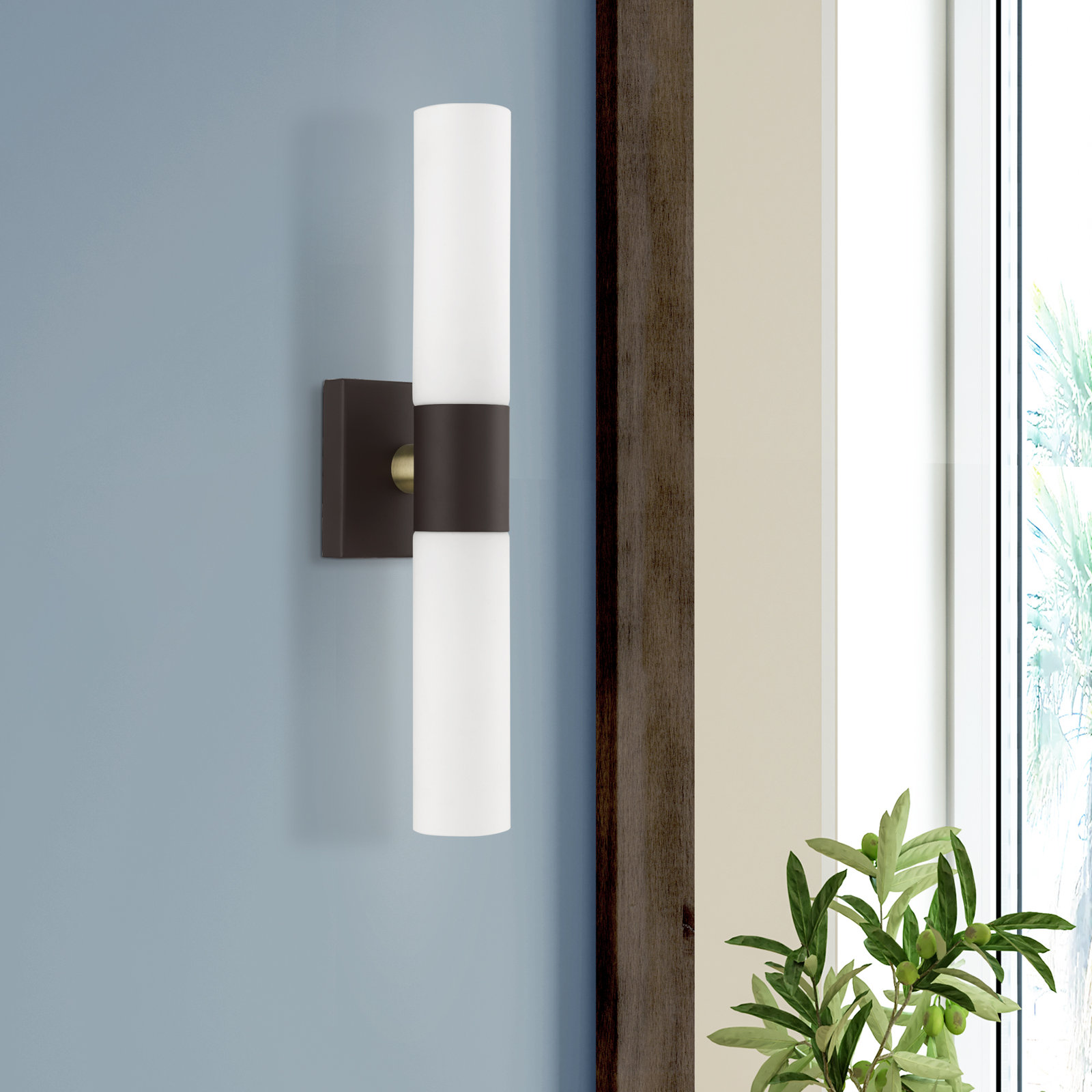Cailum 2 Light Dimmable Vanity Light, Bronze/Antique Brass