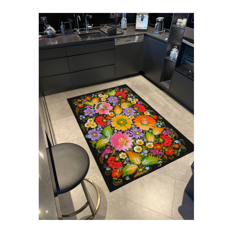 Tapis décoratif noir tissé, Tapis de couloir 3 pi 3 po x 6 pi 7 po inclus