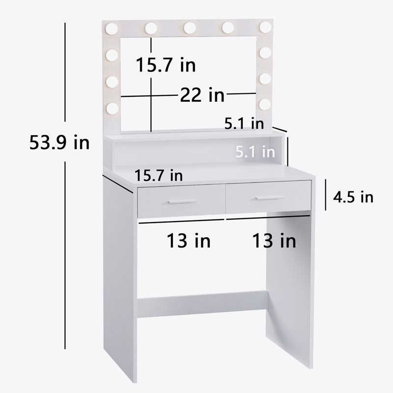 Vanity Desk with Mirror and Lights, Dressing Table with Large Drawer, White
