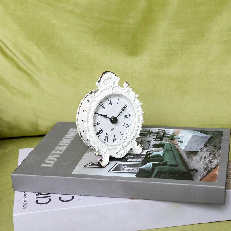 Horloge de table analogique à quartz, Blanc
