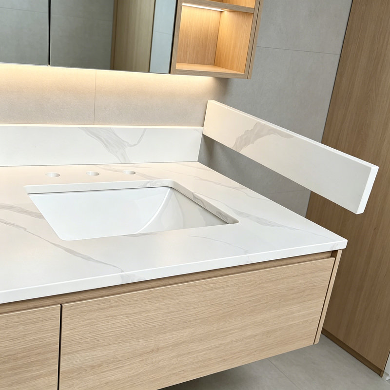 Dessus de meuble-lavabo en quartz blanc 22 po avec dosseret de salle de bain avec dosseret de 22 po Calacatta