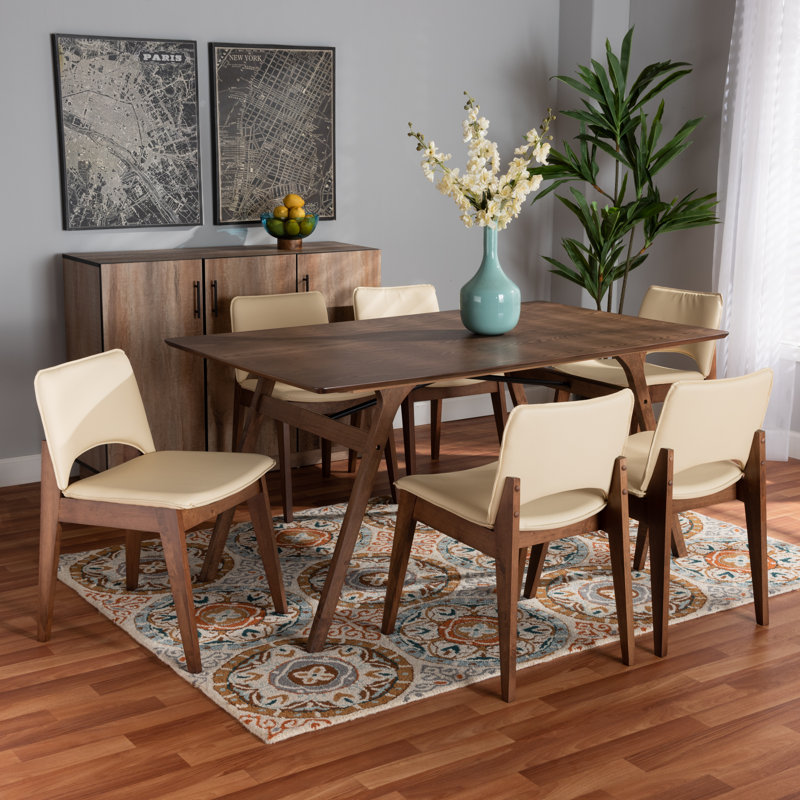 Charmica 6 - Person Four Leg Dining Set, Brown/Walnut Brown