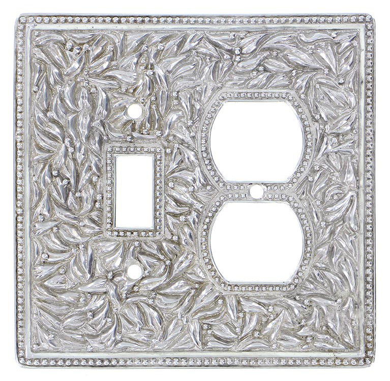 San Michele 2-Gang Duplex Outlet/Toggle Light Switch Combination Wall Plate, Polished Silver, Standard