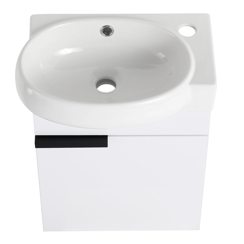 Meuble-lavabo de salle de bain avec lavabo en céramique, 16 po, fonctionnalité à fermeture en douceur, lavabo mural pour petite baignoire, fonction, décor compact