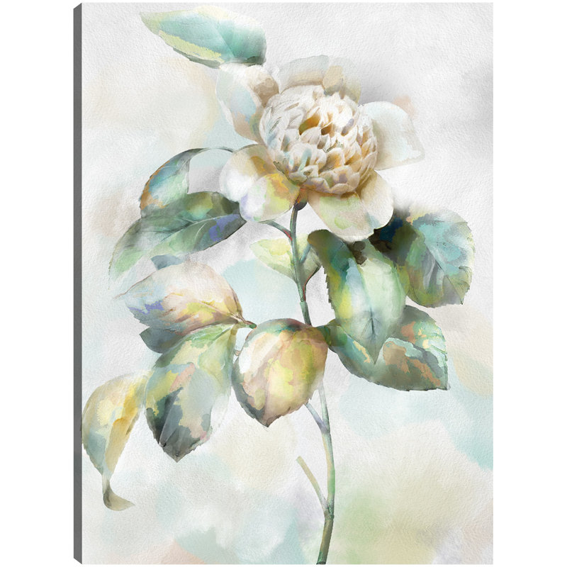 Large Botanical Canvas Art Print in Soft Pastel Colors