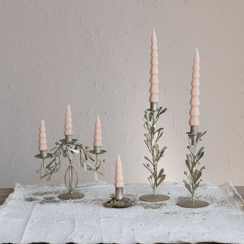 Tall Metal Taper Candleholder With Leaves And Berries, 10" H x 4" W x 4" D