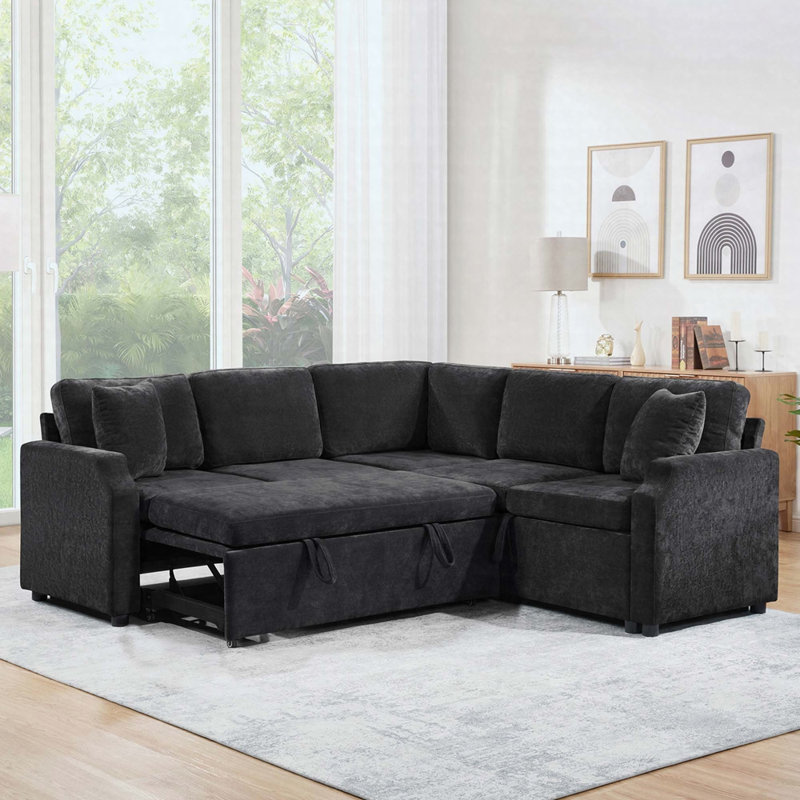 Canapé-lit modulaire en L 81,9 po avec compartiment de rangement caché et fonction de canapé-lit, Noir