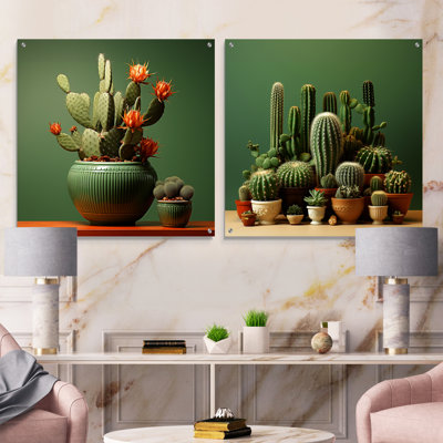 Cactus Jade Juxtaposition - Ensemble de 2 verres muraux en acrylique Cactus
