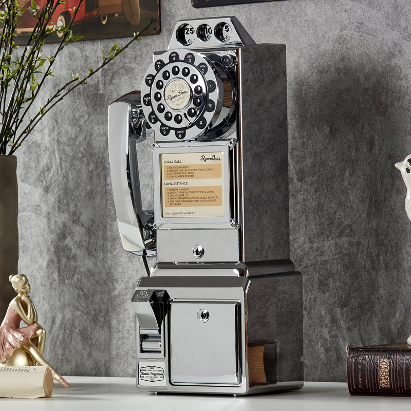 Ryan Bros. American Retro 1950'S Payphone With Coin Bank (Silver Chrome), Silver Chrome