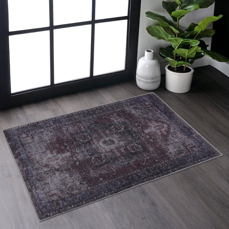 MAVAL Burgundy Washable Rug 2' X 3' Doormat Rug (Burgundy, 2' X 3'), Rectangle 2' x 3'