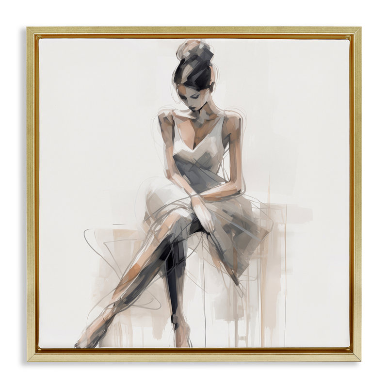 Portrait de femme assise sur toile flottante encadrée par Irena Orlov, Cadre flottant métallique doré, H 18 po x l 18 po