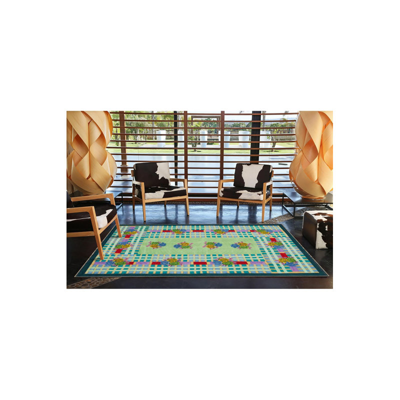 Tapis vert tissé à motif géométrique vert, Sous-tapis rectangulaire de 3 pi 3 po x 4 pi 11 po