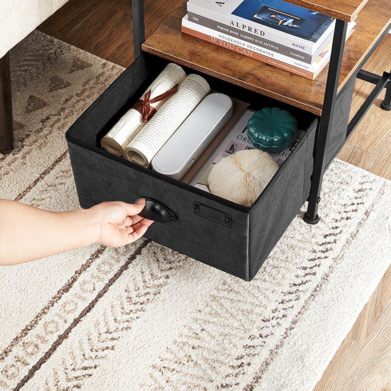 Casandra 41cm W Manufactured Wood Bedside Table, Black/Rustic Brown