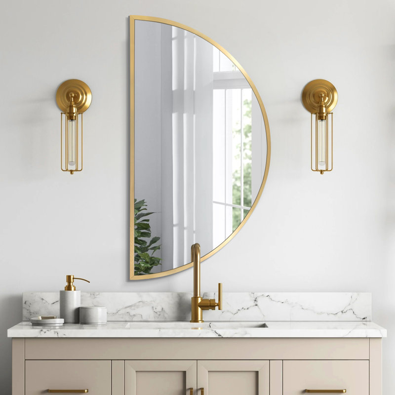 Half Circle Aluminum Alloy Wall Mirror, Gold, 32" x 16"