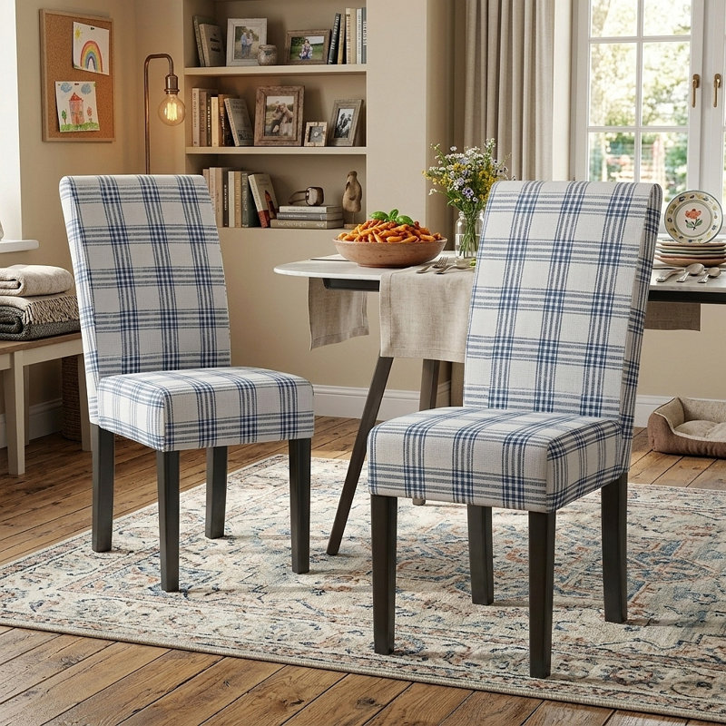 Chaise de salle à manger, Carreauté bleu / crème