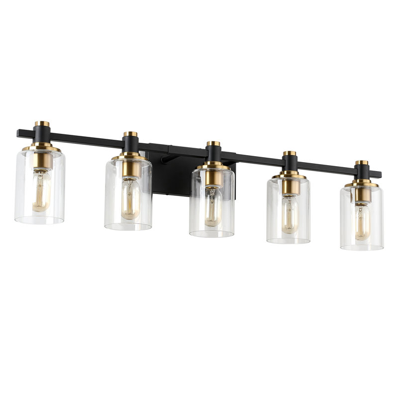 Vanity Light with Clear Glass shade, 5 Lights, Black/Gold