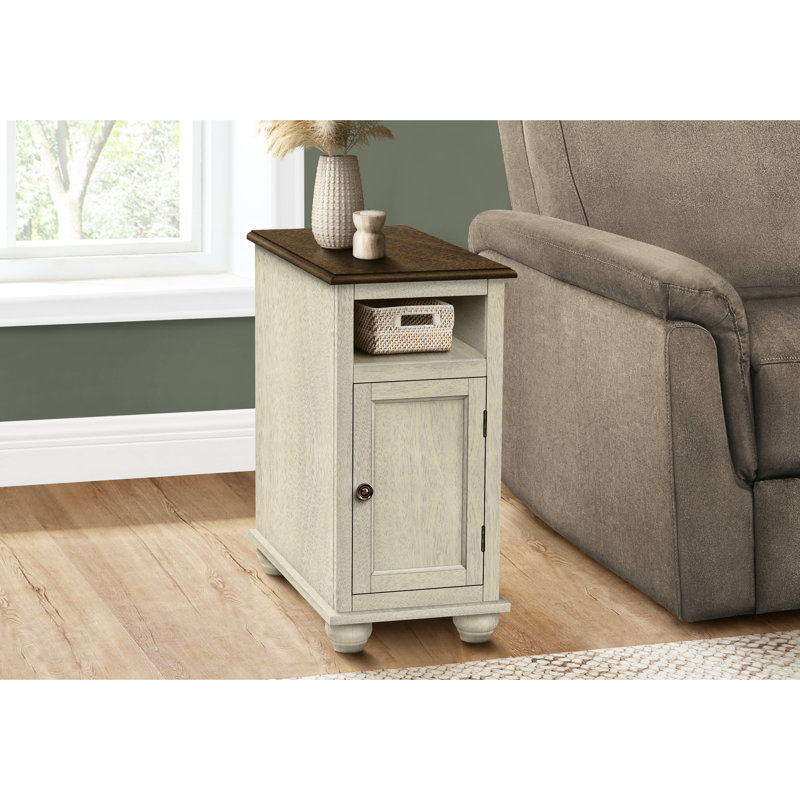 Table de chambre spacieuse: table de rangement d'appoint en placage blanc et brun antique avec armoire: