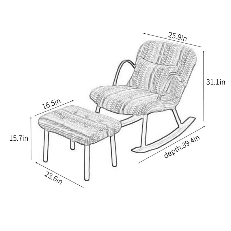 Chaise berçante en bois massif American Retro, Brun/rouge/orange