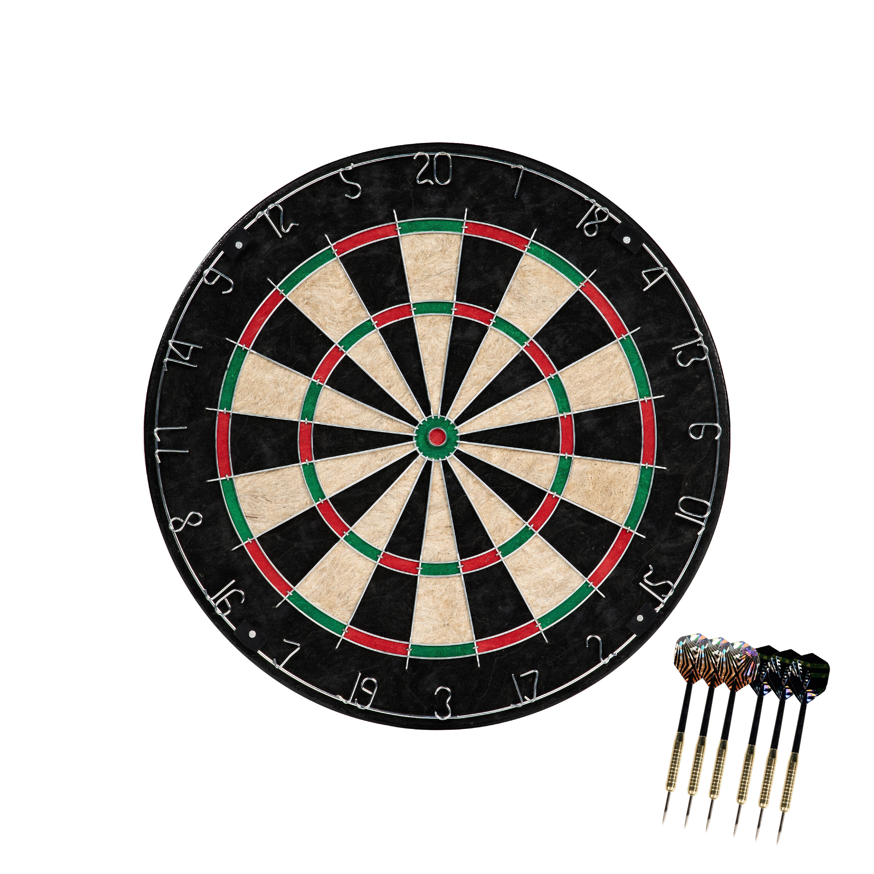 KOTO - King Classic Rood (Officiële Afmetingen & Scherpe bedrading) Dartbord Met Staple-Free Bulls-Eye, Incl. 2 Sets KOTO Darts & Surround, Messing Dart Shafts