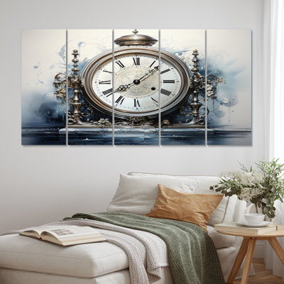 Horloge, reflets intemporels sur toile, 5 pièces