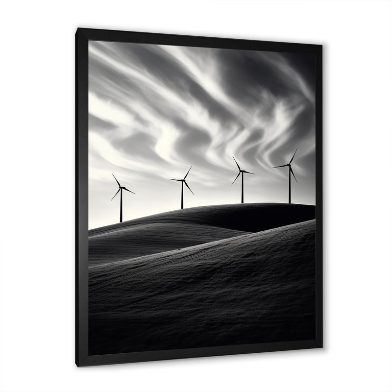 Minimalisme, paysage d'éoliennes II, Cadre simple noir, H 32 po x l 16 po x P 1 po