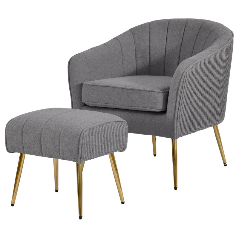Fauteuil demi-tonneau avec repose-pieds 2 pièces Boucle, Ourson gris