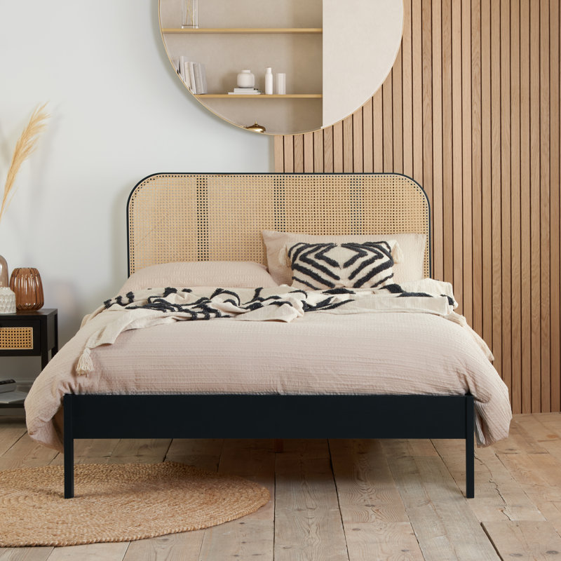 Adeoye Rattan Panel Bed, Black, Kingsize (5')
