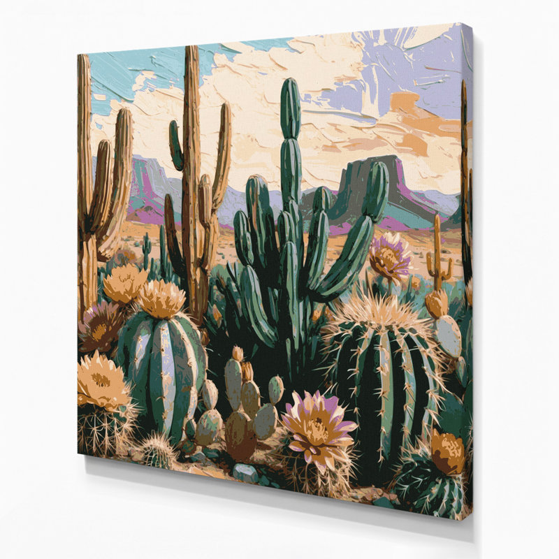 Art mural sur toile gris à motif de cactus du sud-ouest 204, H 12 po x l 12 po