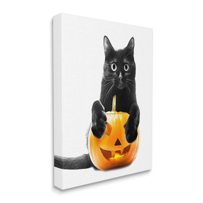 Chat noir et citrouille-lanterne sur toile