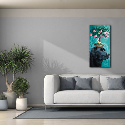  Art mural en toile, «Black Lab And Bird» par Heather Gauthier, 20 po x 40 po