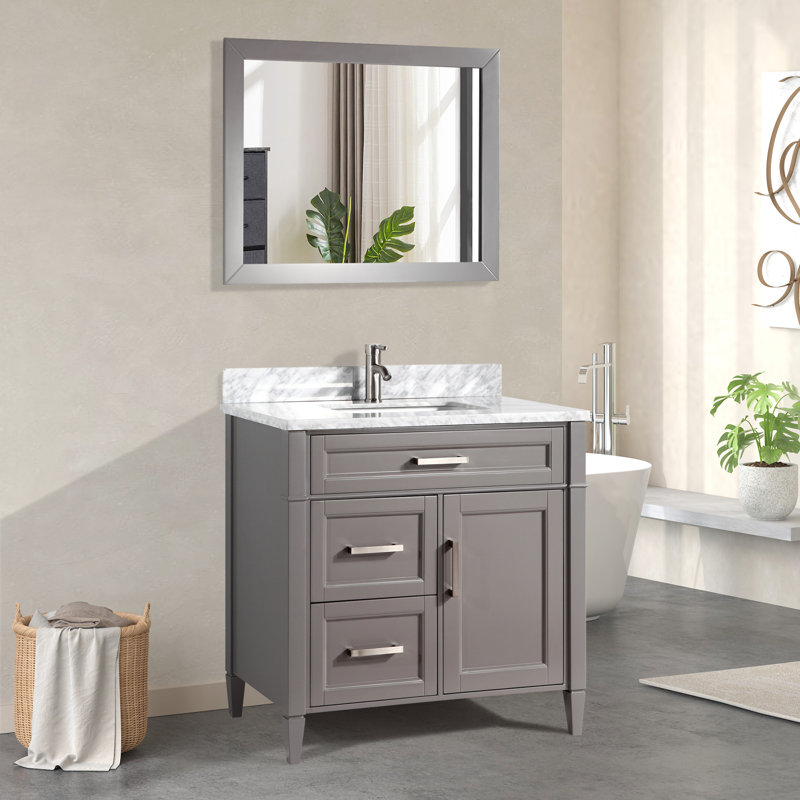 Ensemble de meuble-lavabo simple 36 po avec miroir Lachine, Gris