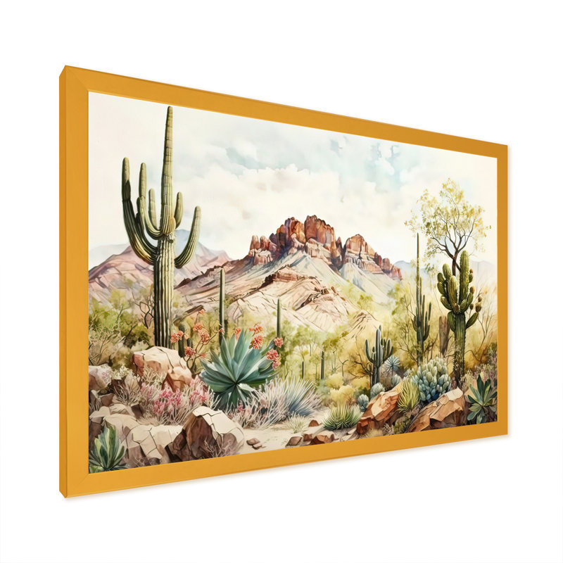 Arizona Desert III - art mural sud-ouest sur toile, Toile encadrée or simple, H 24 po x l 32 po x P 1 po