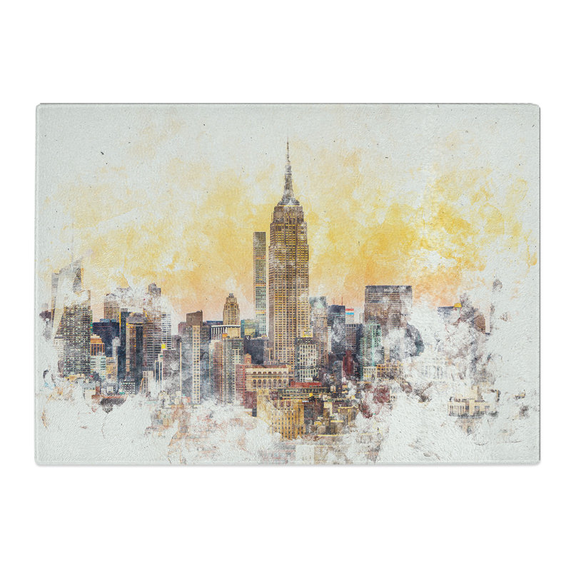 Tempered Glass New York Skyline Watercolour Chopping Board, 20 cm x 28.5 cm