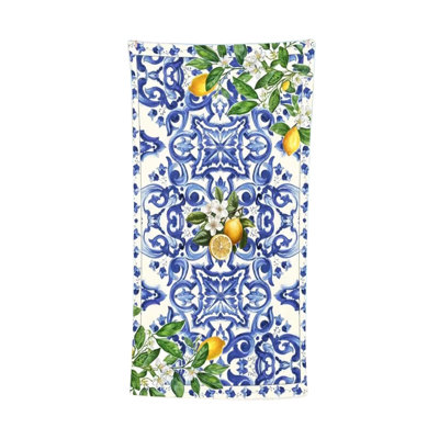 Mediterranean Blue Tile Lemon Beach Towel Amalfi  Style  Dry Microfiber Towel Summer Pool Travel Bath Towel
