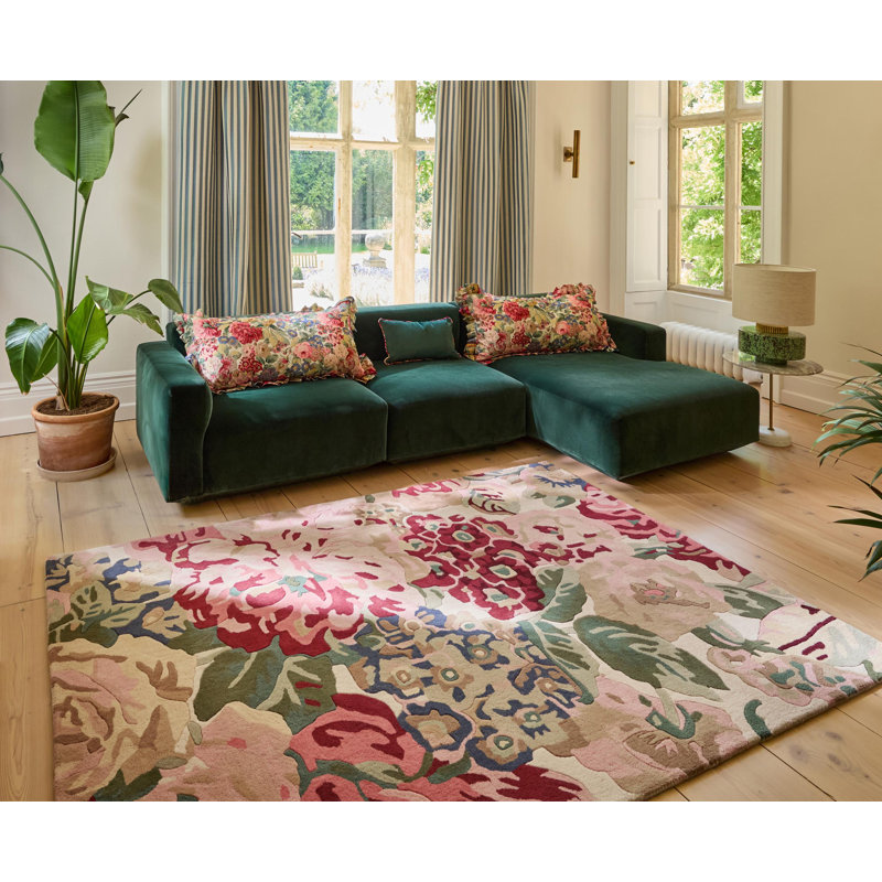 Handmade Wool Floral Area Rug, Rectangle 6'7" x 9'2"