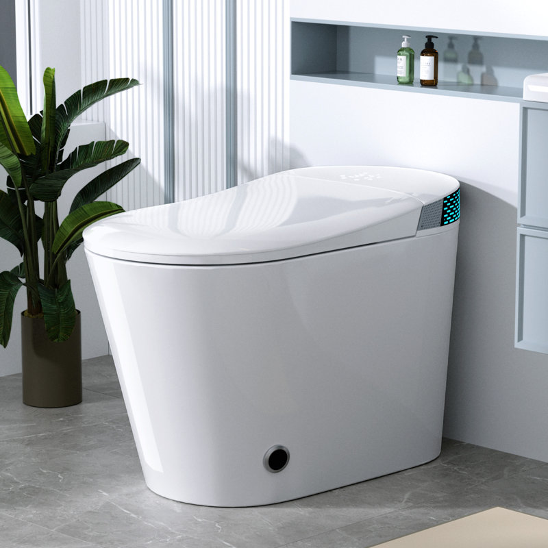 Smart Toilet With Bidet, Foot Kick Lid Opening, Heated Seat, Instant Hot Water, Warm Air Drying, Led Night , 12" Rough - In, Power Outage Flush, Remote Control Built In Operation, 3 Second Heating, 4