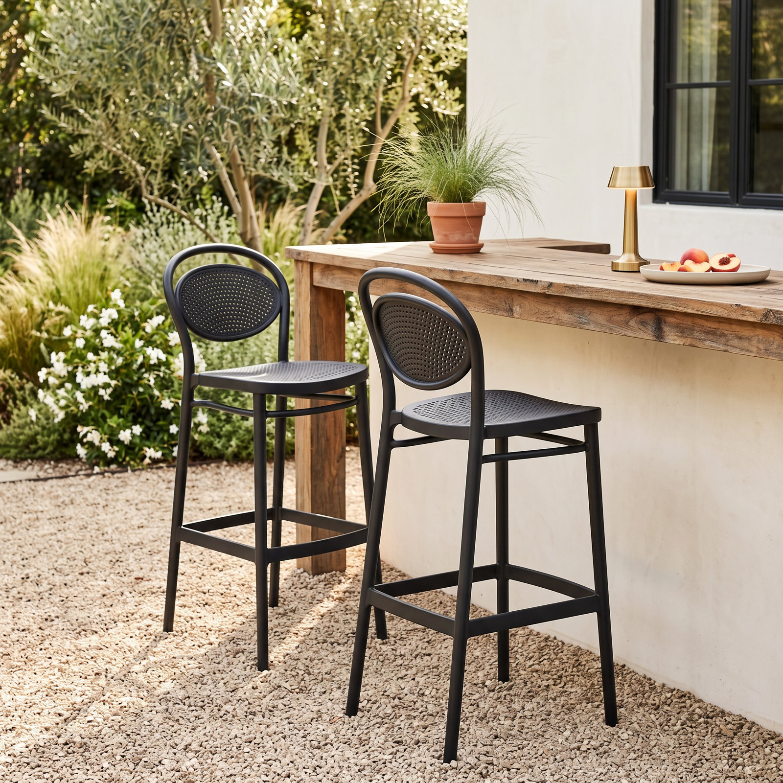 Farrah Patio Bar Stool, Black, Bar Stool (29.5" Seat Height)