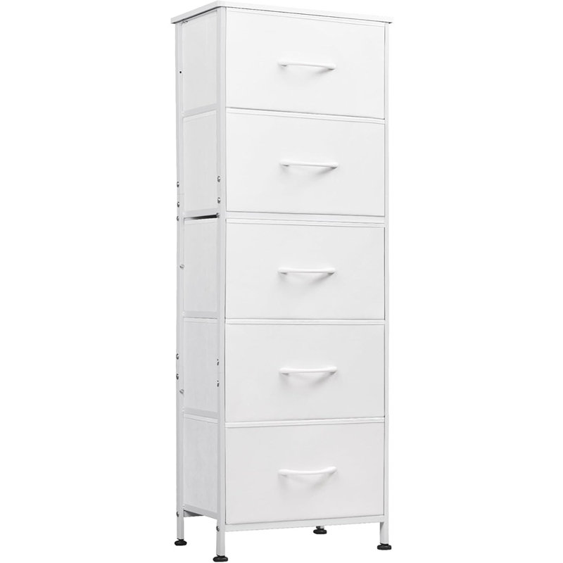 Commode haute blanche à 5 tiroirs, meuble de rangement pour chambre, commode moderne