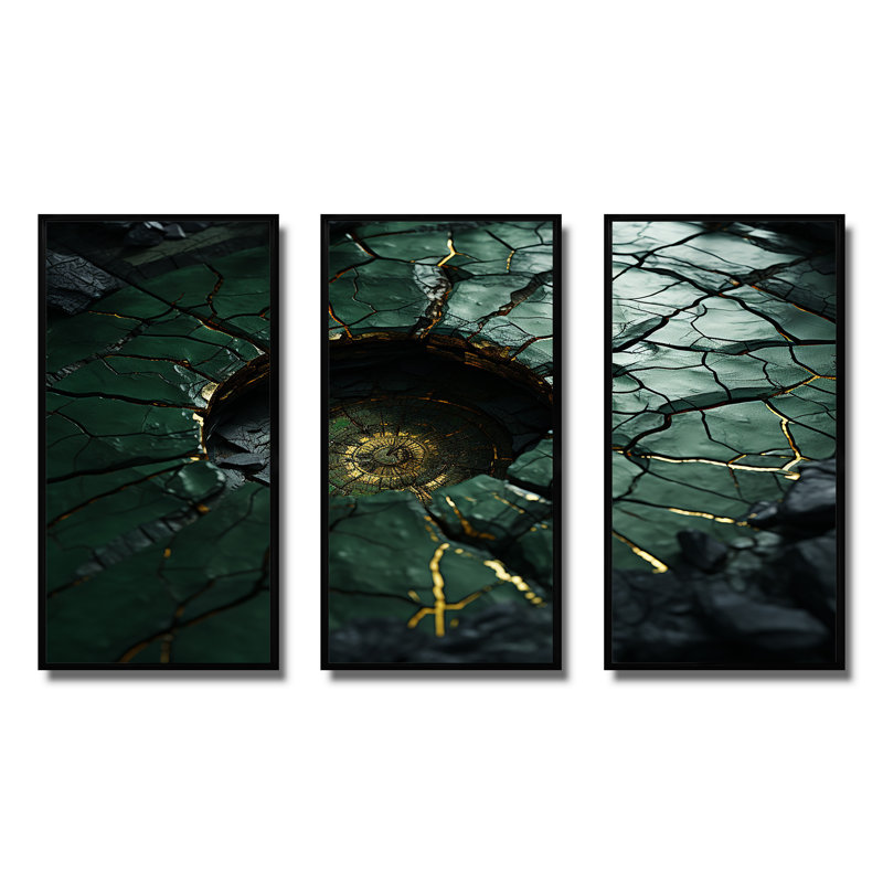 Vert émeraude pierre Amazonite géode I - art mural pierre géode, H 28 po x l 36 po x P 1 po, Cadre flottant noir