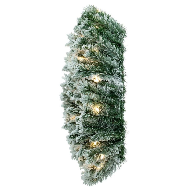 One Allium Way® 36" Flocked Utica Fir Artificial Wreath with 100 Warm White LED Mini Lights, 30" H x 30" W