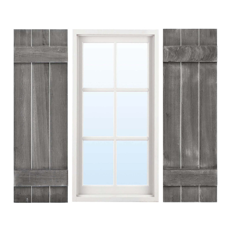 Costway Window Shutter Set Of 2 Reclaimed Wall Decor With Antiqued Surface, Dark Grey