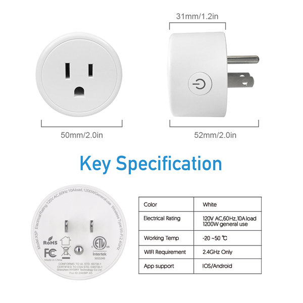 Wireless Mini Remote Control Outlet Plug No Hub Required 10A/1200W Outdoor  White