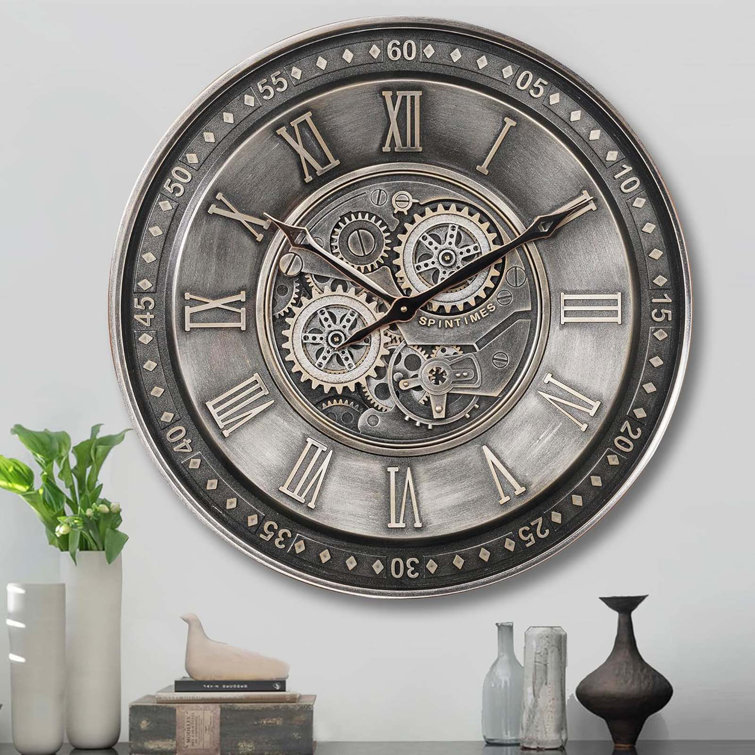 CLXEAST Moving Gear Wall Clock Modern Decor, Large Industrial Wall