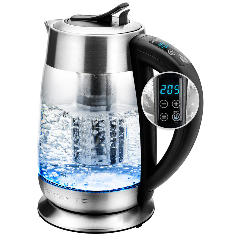 1.8L Silver Glass Electric Kettle with Stainless Steel Infuser