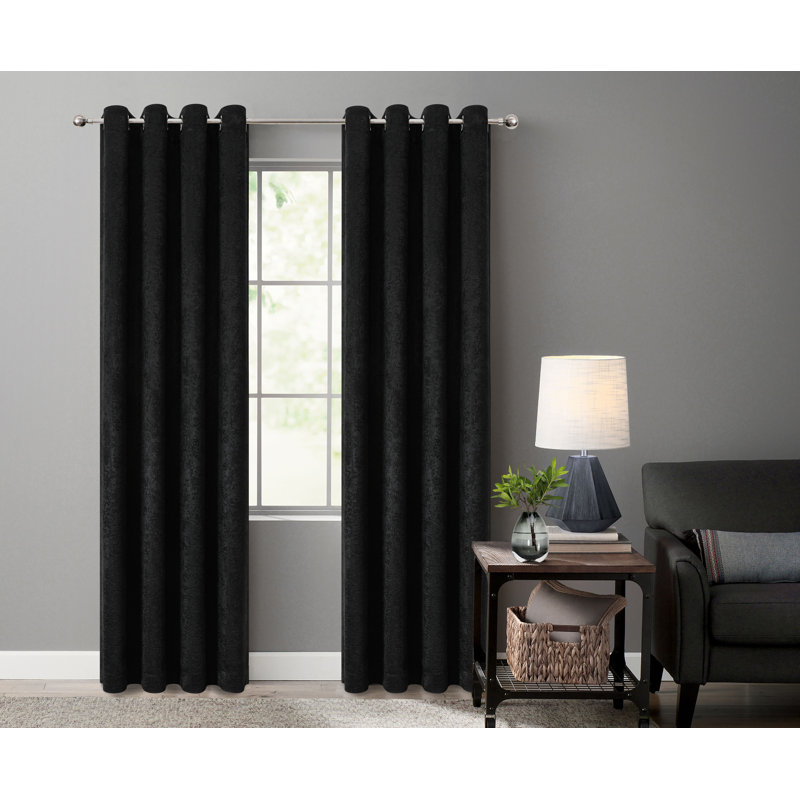 Vola Modern Art Contemporary 2 Pack Light Filtering Grommet Top Curtains, Black