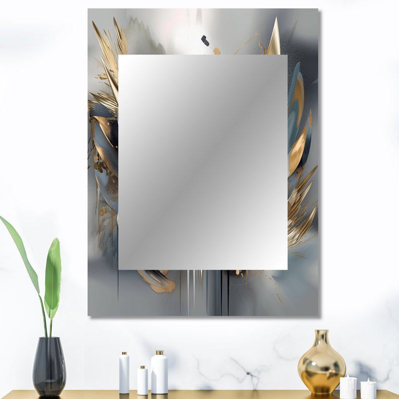 Abstrait formes et lignes IV - miroir en marbre, miroir mural décoratif doré, impression d'art en métal, 40 po x 30 po