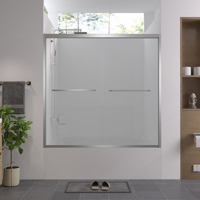 56-60"x58" Aluminum Frame Double Sliding Bathtub Screen, Bypass Bathroom Sliding Door with Premium 1/4" (6mm) Clear Tempered Glass, Chrome Hardware Sliding Glass Shower Enclosure,Chrome Finished