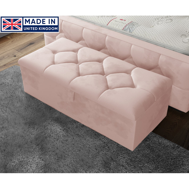 Akerria 102cm Wide Rectangle Striped Ottoman Storage Box with Hydrolic Arm, Pink