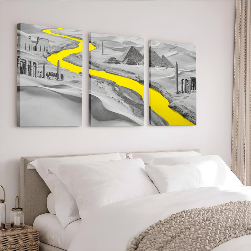 Ensemble de 3 tableaux sur toile représentant des paysages égyptiens avec le fleuve Jaune, 2030